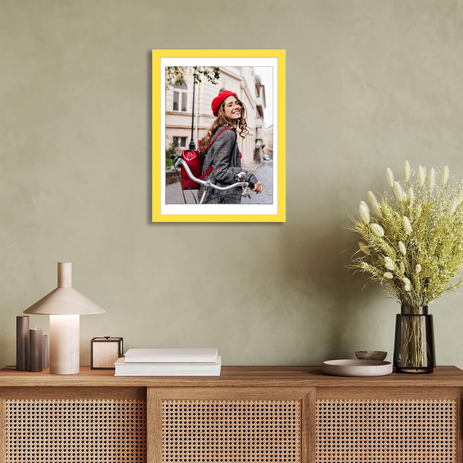 wyooxoo 12x16 Picture Frame Yellow Made of Solid Wood Photo Frames Display Pictures 11x14 with Mat or 12x16 Without Mat Colorful